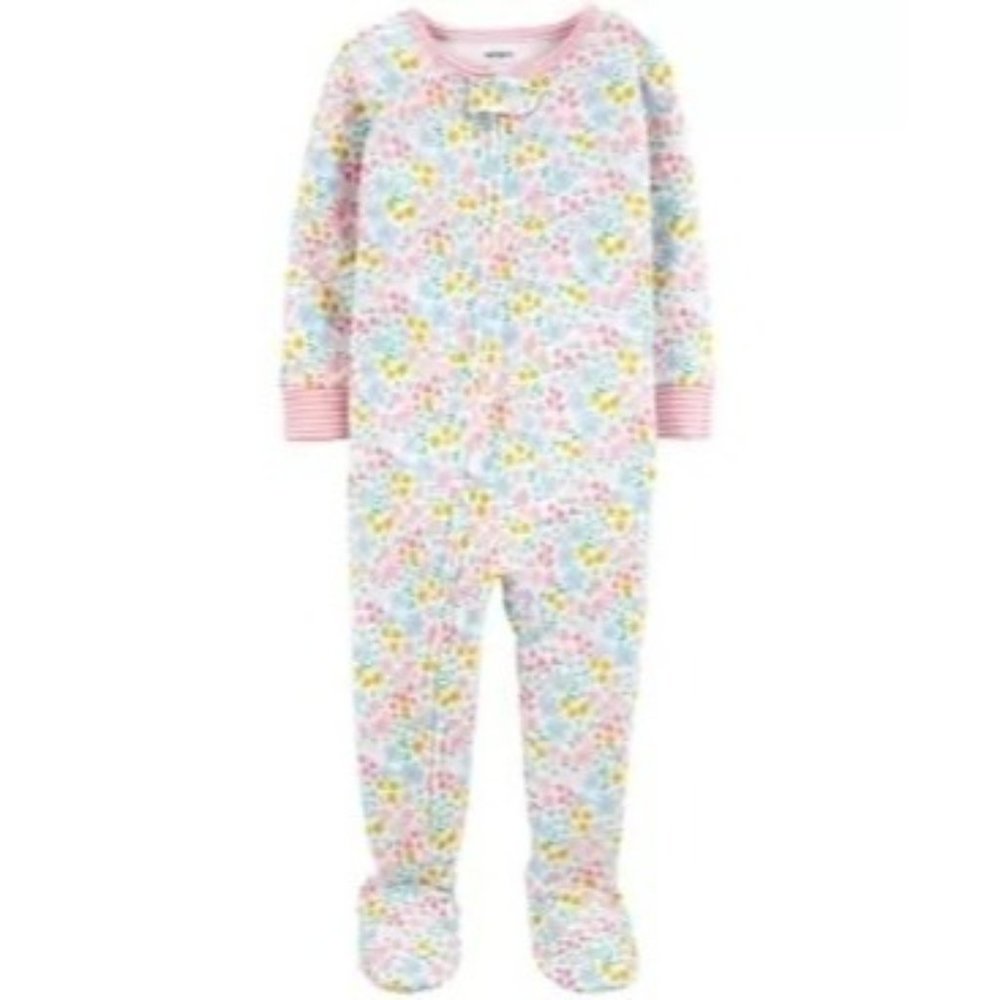 Girls Ditsy Floral-Print Footed Cotton Pajamas - Carter's Baby White 24 Month